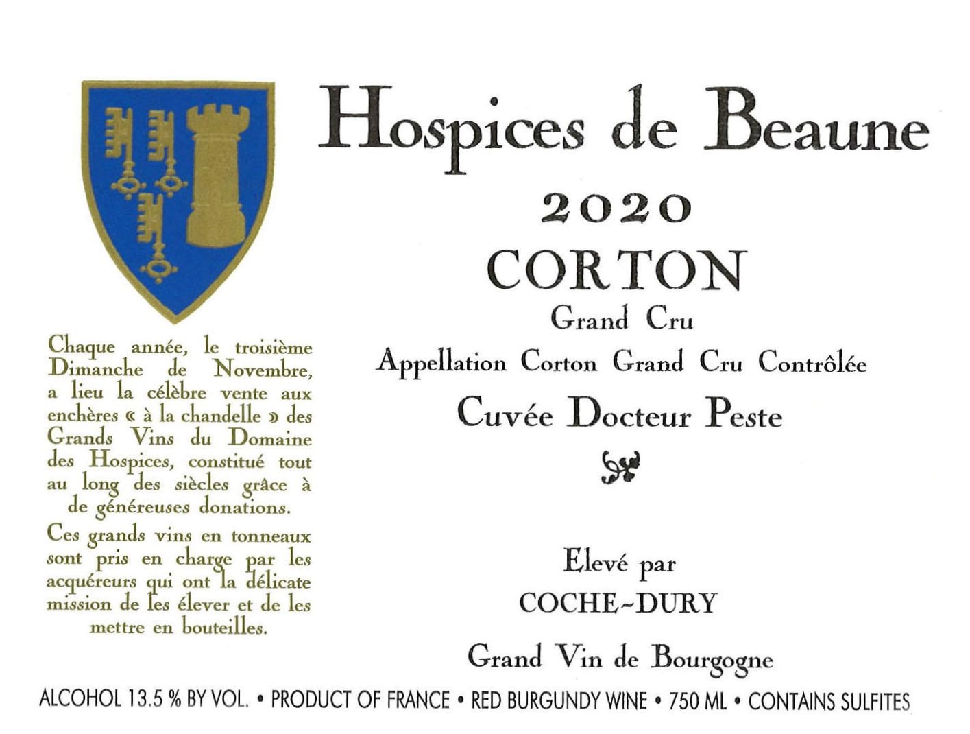 Coche-Dury - Corton Grand Cru Rouge - Hospices de Beaune Docteur Peste 2020 (750)